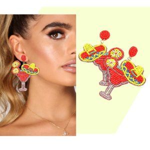 Mexican Party Margarita Cocktail Seed Bead Earrings NEW